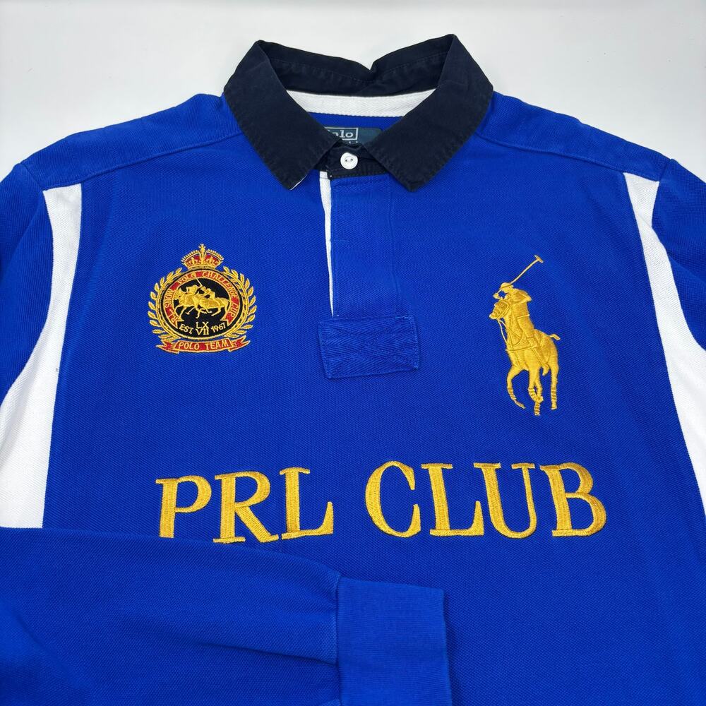 Polo Ralph Lauren XL Blue White Big Pony Crest Cotton Long Sleeve Polo Shirt